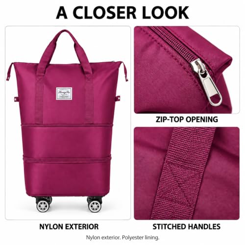 360° Spinner Wheel Duffel Bag, Rose Red - color: Rose Red