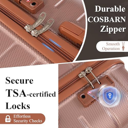 Cosbarn Luggage Sets 5 Piece, Hardshell Suitcases with Wheels, TSA Lock - color: RoseGold
