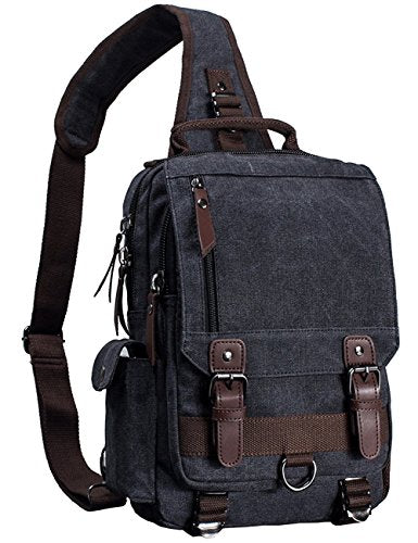 mygreen Canvas Cross Body Messenger Bag Shoulder Sling Backpack Travel Rucksack - color: Black L
