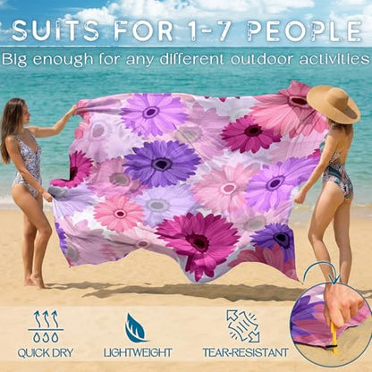 Beach Blanket Waterproof Sandproof 78''X81''/78''X110'' Large Beach Towel - color: Daisy, size: 78''X110"