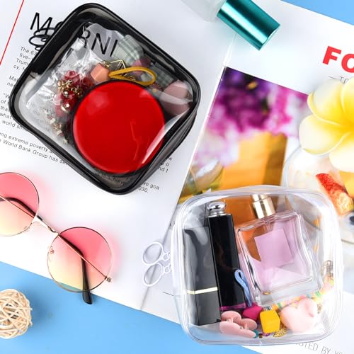 PLULON Small Clear Travel Toiletry Bag - TSA Approved Mini Make Up Zipper Pouch Cosmetic Bag for Women & Men's Purse Essentials - color: Black, White