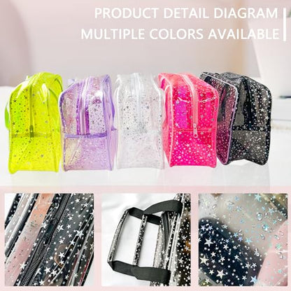Hot Pink Star Large Cosmetic Bag 12x5x8 inch Travel Pouch with Handle,Durable PVC Material,Zipper Design-Ideal for Makeup,Travel Essentials - color: Pink