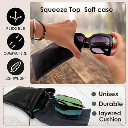 Soft Sunglasses case | Large Glasses Case Holder - Eyeglass Pouch Squeeze Top | Glasses pouch Lightweight Extra Layers - color: Black Distressed