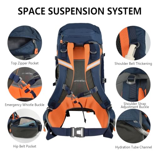 Hiking Backpack for Women Men,30+5L Waterproof Camping Backpacking Backpack - color: Blue