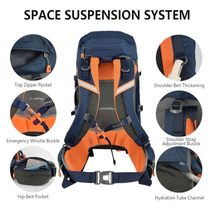 Hiking Backpack for Women Men,30+5L Waterproof Camping Backpacking Backpack - color: Blue