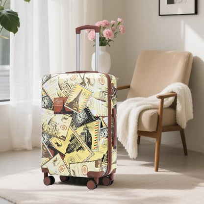 GDFStudio 20/24/28 Inch 3 Piece Hardshell Luggage Set with 360°Spinner Wheels,Lightweight & Waterproof,Polycarbonate Carry On Suitcase with Combination Lock,Retractable Handle,City Stamp Pattern - color: City Stamps, size: 20/24/28In