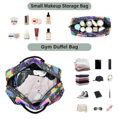Magic Mushrooms Quilted Travel Bags Weekender Duffle Bags With Toiletry Bag Carry on Overnight Duffels Yoga Gym Bag for Airplanes Business Sports - color: Color 01