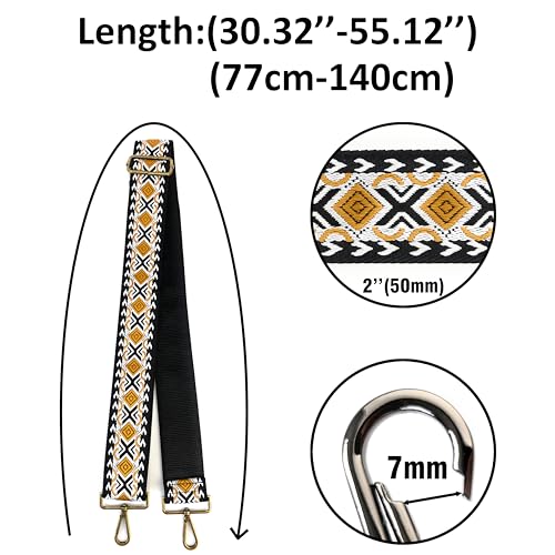 Purse Strap Replacement for Crossbody Bags & Handbags - color: Black Mustard Boho Diamond, size: 2 Inch Wide