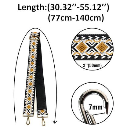 Purse Strap Replacement for Crossbody Bags & Handbags - color: Black Mustard Boho Diamond, size: 2 Inch Wide
