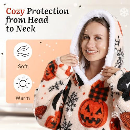 Capecage Long Wearable Blanket Hoodie with Big Pocket,Gift for Women or Men - color: Pumpkin2