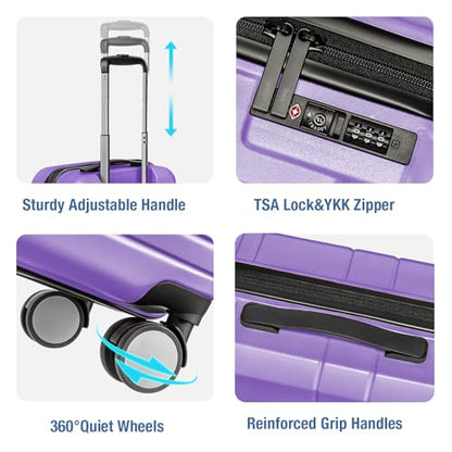 Carry On Luggage 22x14x9 Airline Approved,Hardside Suitcase,20 In,Lt Purple - color: Lt Purple