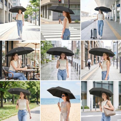 Compact Sun Umbrella, UPF 50+ UV Protection - color: Black