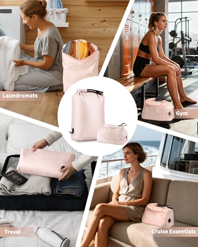 Travel Laundry Bags, Pump-Free Compression Dirty Clothes Bag - color: Pink, size: 23" L × 17" W × 6.5" H