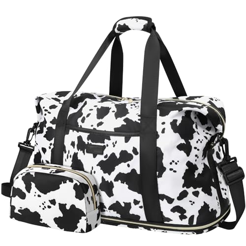 Capolo Expandable Travel Duffle Bag Weekender Overnight Bags for Women Men - color: Cow Print, size: Large