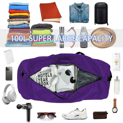 iFARADAY 105L Extra Large Duffel Bag lightweight, 32.5 inch, Purple - color: Purple