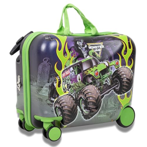 Monster Jam Suitcase Grave Digger 18" Kids Ride On Luggage with Wheels