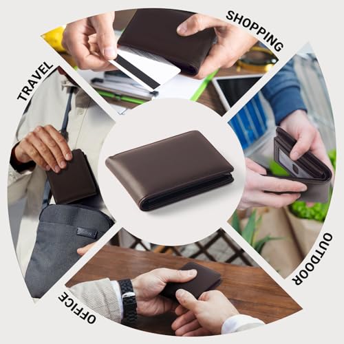GNDR Wallet For Men RFID Blocking Coffee Wallets Bifold Faux Leather Card Holder Front Pocket Mens Accessories With Gift Box - color: Coffee-03