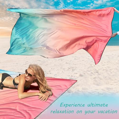 AISPARKY Beach Blanket Waterproof Sandproof,Extra Large,Picnic Blankets - color: Gradient - Pink Green, size: 9' x 6'7"