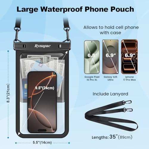 Rynapac Large Waterproof Phone Pouch Up to 10", 2 Pack IPX8 Protector Pouch - color: [Iridescent + Iridescent] Large Waterproof Pouch, size: Extra Large [10-inch]