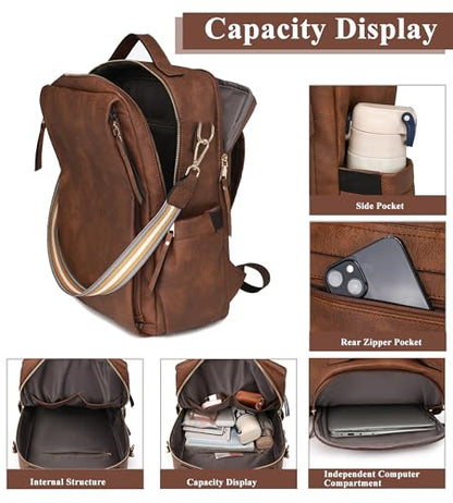 myfriday Large Travel Backpack Purse, Convertible, with Luggage Strap - color: Dark Brown