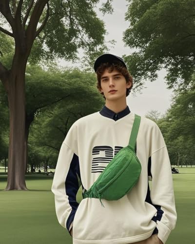 Fanny Pack Belt Bag, Water-Resistant Nylon Crossbody with Adjustable Strap - color: Green