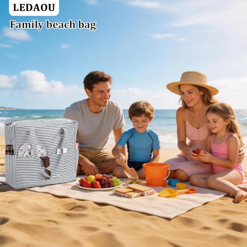 LEDAOU Beach Bag Waterproof Sandproof Women Beach Tote Pool Bag with Zipper for Swim Gym Grocery Travel with Wet Pocket - color: Light Black White