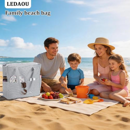 LEDAOU Beach Bag Waterproof Sandproof Women Beach Tote Pool Bag with Zipper for Swim Gym Grocery Travel with Wet Pocket - color: Light Black White