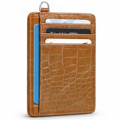 Coco Rossi Crocodile Wallet Women Slim Credit Card Holder with Keychain - color: A Brown Croc