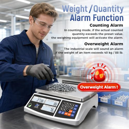 Industrial Counting Scale 40kg/88lb x 0.1g Precision Bench Scale Digital Inventory Counting Weight Scale for Small Parts and Coins, Electronic Gram Scale with Batteries/AC Power, lb/g/kg/oz - style: 40kg x 0.1g