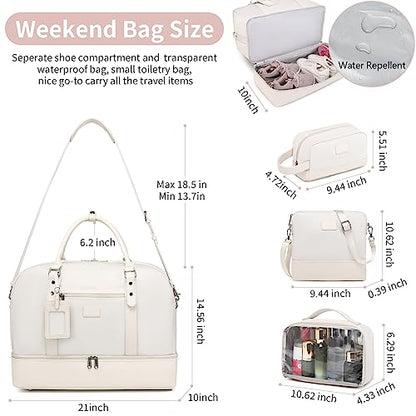 4PCS Weekender Bags for Women Large Overnight Weekend Travel Duffel Bags - color: White-FH
