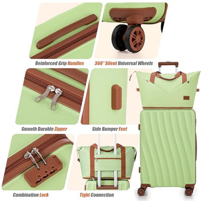 Eeeza Luggage Sets 6 Piece Suitcases (LightGreen,16"/20"/24"/28") - color: Light Green, size: 6 Piece Sets (16/20/24/28/DB/TB)