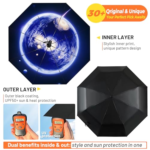 SY COMPACT Travel Umbrella - Windproof Automatic Compact Umbrellas for Rain - color: planet
