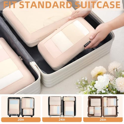 BAGAIL 4 Set/6 Set/8 Set Compression Packing Cubes Travel Accessories Expandable Packing Organizers (Square Mesh, 05-Cream) - color: 05-Cream, style: Square Mesh