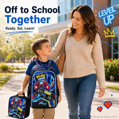 CCJPX 3Pcs Backpack for Boys, 16 Inch Preschool Elementary Kindergarten School Backpacks and Lunch Box - color: Aa2-game Red