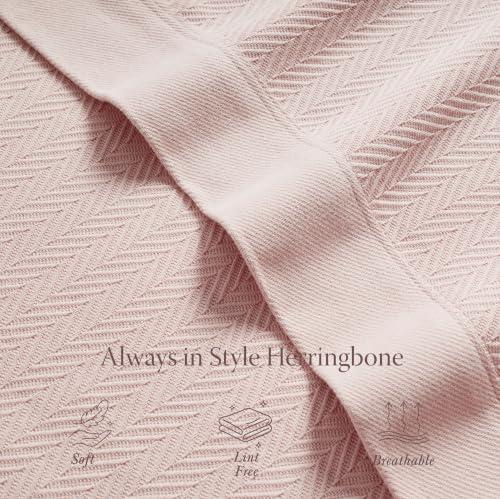 Threadmill Luxury 100% Cotton Twin Herringbone Blanket, English Rose - color: English Rose, size: Twin (68" x 92")
