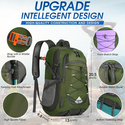 IGOLUMON Hiking Backpack 40L Packable Lightweight Camping Daypack Men Women - color: Army Green