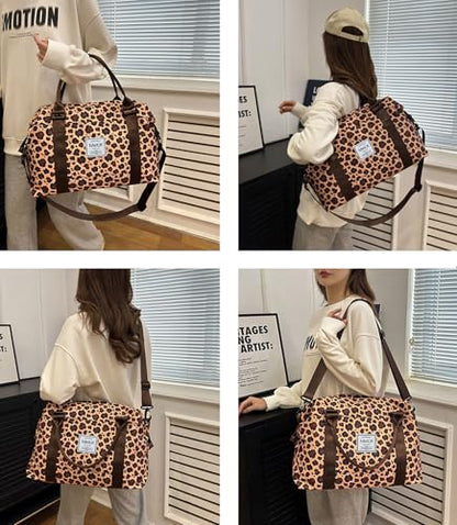 Travel Duffle Bag Weekender Overnight Gym Bag for Women, Leopard Print - color: Leopard Print