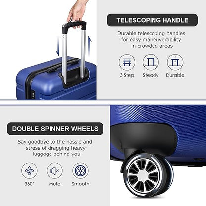 Luggage Sets Hardside Lightweight Suitcase with Spinner Wheels TSA Lock, 3-Piece Set (20/24/28) - color: NavyBlue