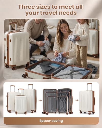 Kono 3 Piece Expandable Luggage Set with Spinner Wheels Hardshell, Cream - color: Cream White, size: 3 Piece Set (20"/24"/28")