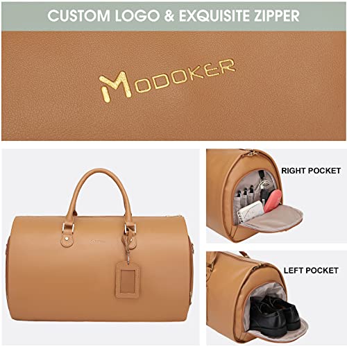 Modoker 2-in-1 PU Leather Garment Duffle Bag with Shoulder Strap, Coffee - color: Coffee