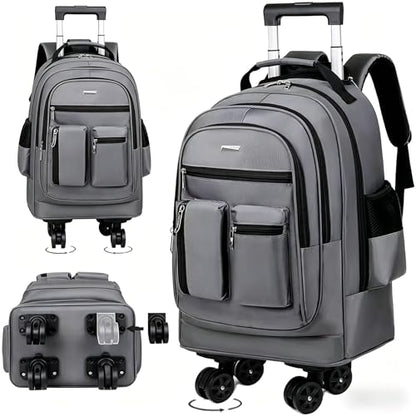 Professional Rolling Laptop Backpack, Grey, Multi-Compartment Design with Wheels, Large Capacity Travel Business Bag (Grey)
