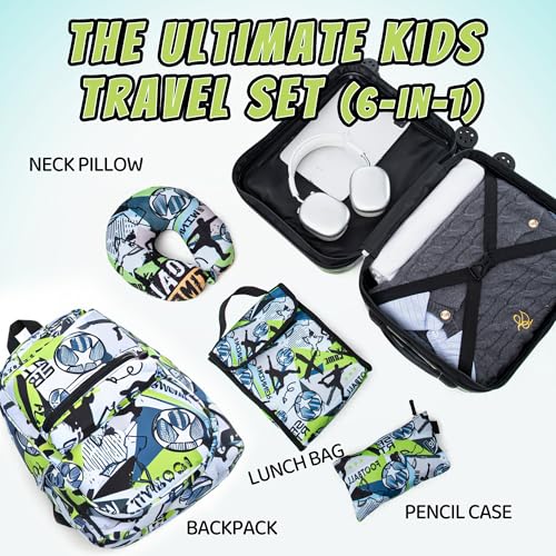 16’’ Kid’s Luggage Set with Spinner Wheels, Hardside with Suitcases,6 Piece - color: Soccer