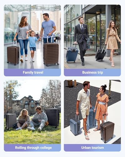 LIGHT FLIGHT Luggage Sets 3 Pcs Suitcase with Wheels,20"/24"/28",Brown - color: Brown, size: X Large