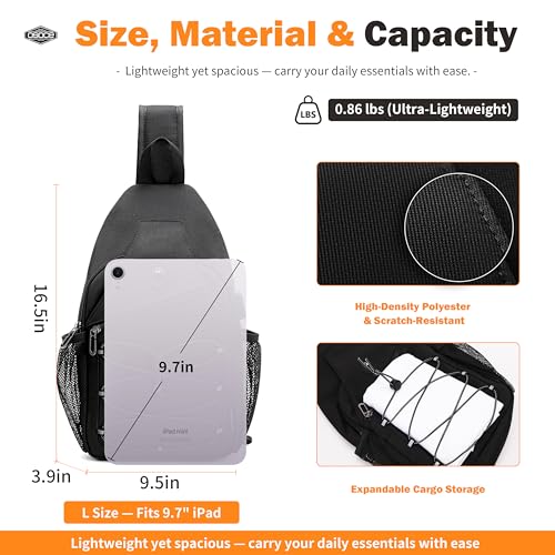 OSOCE Anti-Theft Sling Bag, Crossbody Bag for Men, Water-Resistant, 2.0L - color: Black 2.0, size: Large