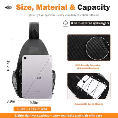 OSOCE Anti-Theft Sling Bag, Crossbody Bag for Men, Water-Resistant, 2.0L - color: Black 2.0, size: Large