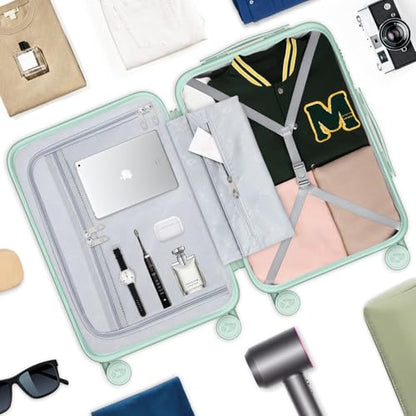 24 Inch Medium Checked Luggage, PC Hardshell Suitcase, Green - color: Green, size: 24 Inch