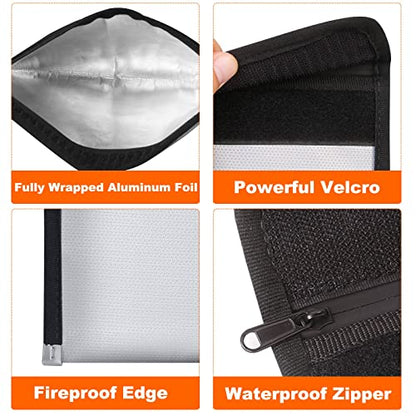 Fire Proof Money Bag for Cash, Small Motorcycle Document Holder, 2-Pack - color: silver+black