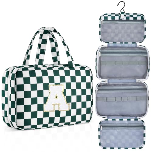 Personalized Travel Hanging Toiletry Makeup Bag Green Checkerboard A - color: Green Checkerboard, size: A