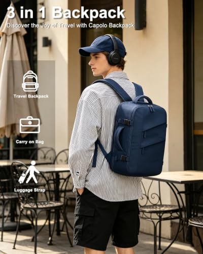 Capolo Travel Laptop Backpack Women Men Personal Item Weekender Travel Bag - color: Navy Blue, size: Small
