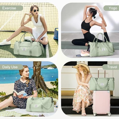 Gym Bag Womens with Shoes Compartment Travel Duffel Bag Grass Green - color: B18-Grass Green+Toiletry Bag